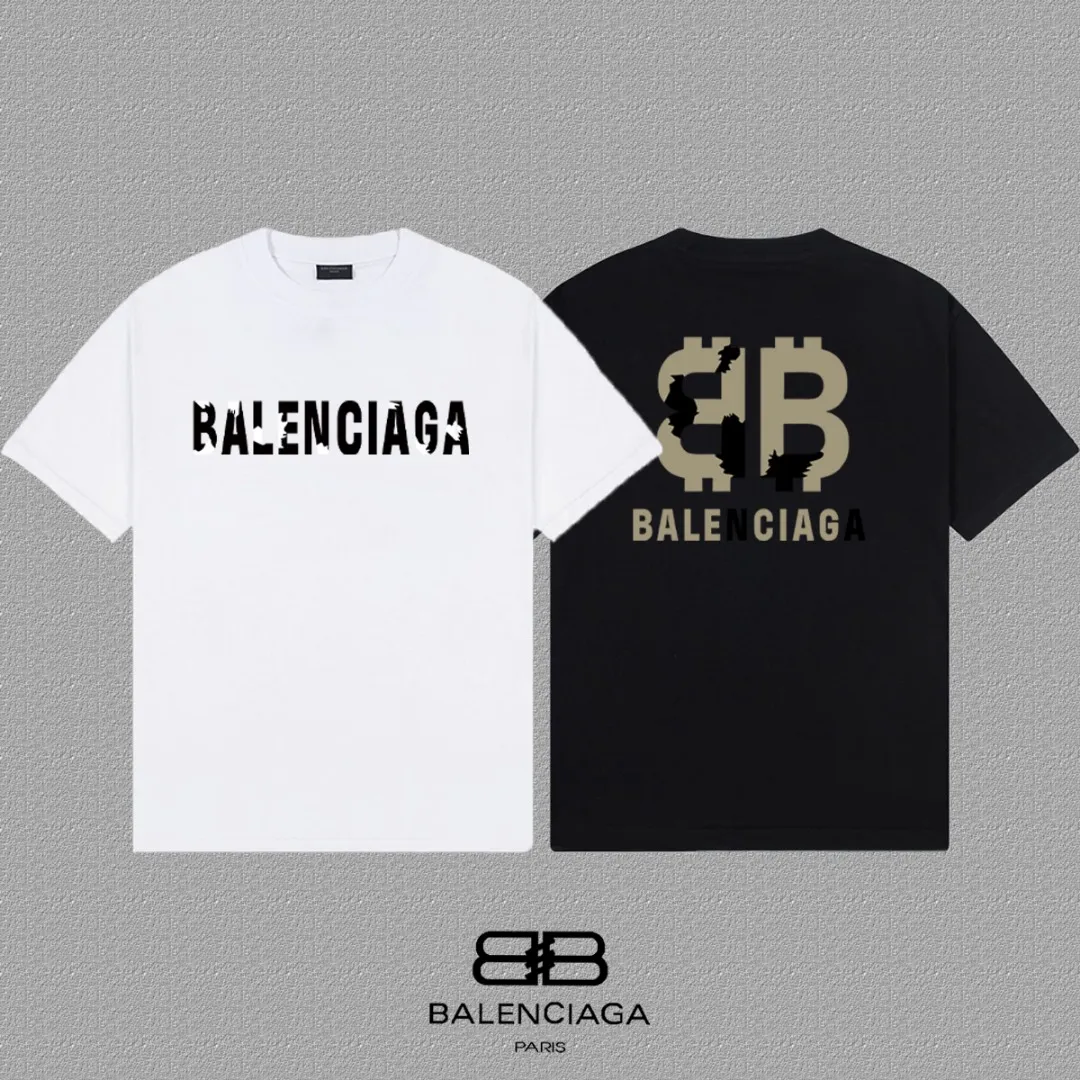 P80✨🔥 BALENCIAGA Paris lettering printed short-sleeved T-shirt. Custom-woven and dyed 300 grams of combed cotton heavyweight fabric. Zero color difference in threads. Perfect details. Different from the current currency version. Welcome to compare. Same Style for men and women. Must-sell in the picture above. Color: White Black Size: 1 2 3 4